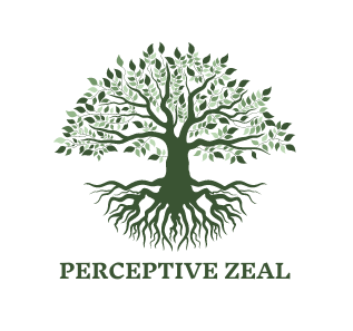 Perceptive Zeal logo; a green tree with spanning leaves and roots